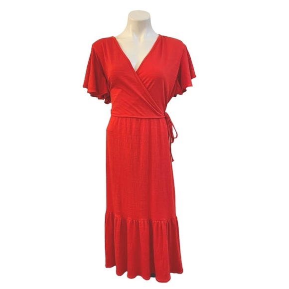 NWT Max Studio Flutter Sleeve Wrap Midi Dress in Lava Size XL - Picture 1 of 11